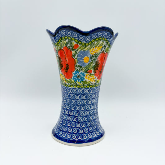 Vase Fala 7”. Handmade Polish pottery.  UNIKAT Garden Poppy