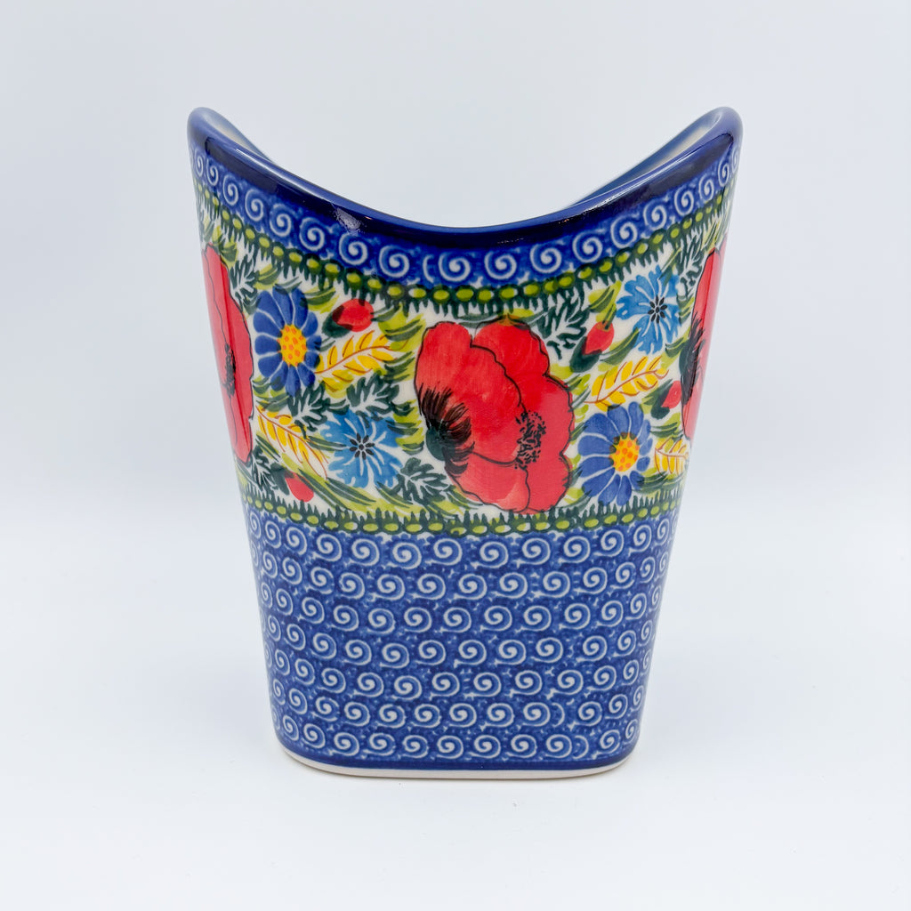 Basket Container & Utensil Med.  Handmade Polish pottery.  UNIKAT Garden Poppy Design