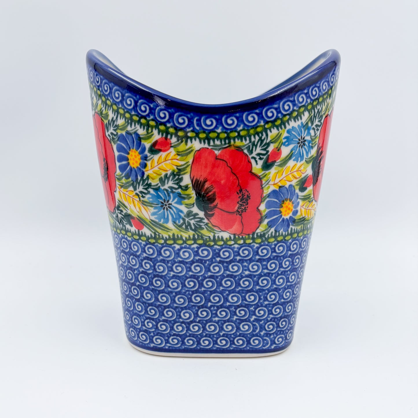 Basket Container & Utensil Med.  Handmade Polish pottery.  UNIKAT Garden Poppy Design