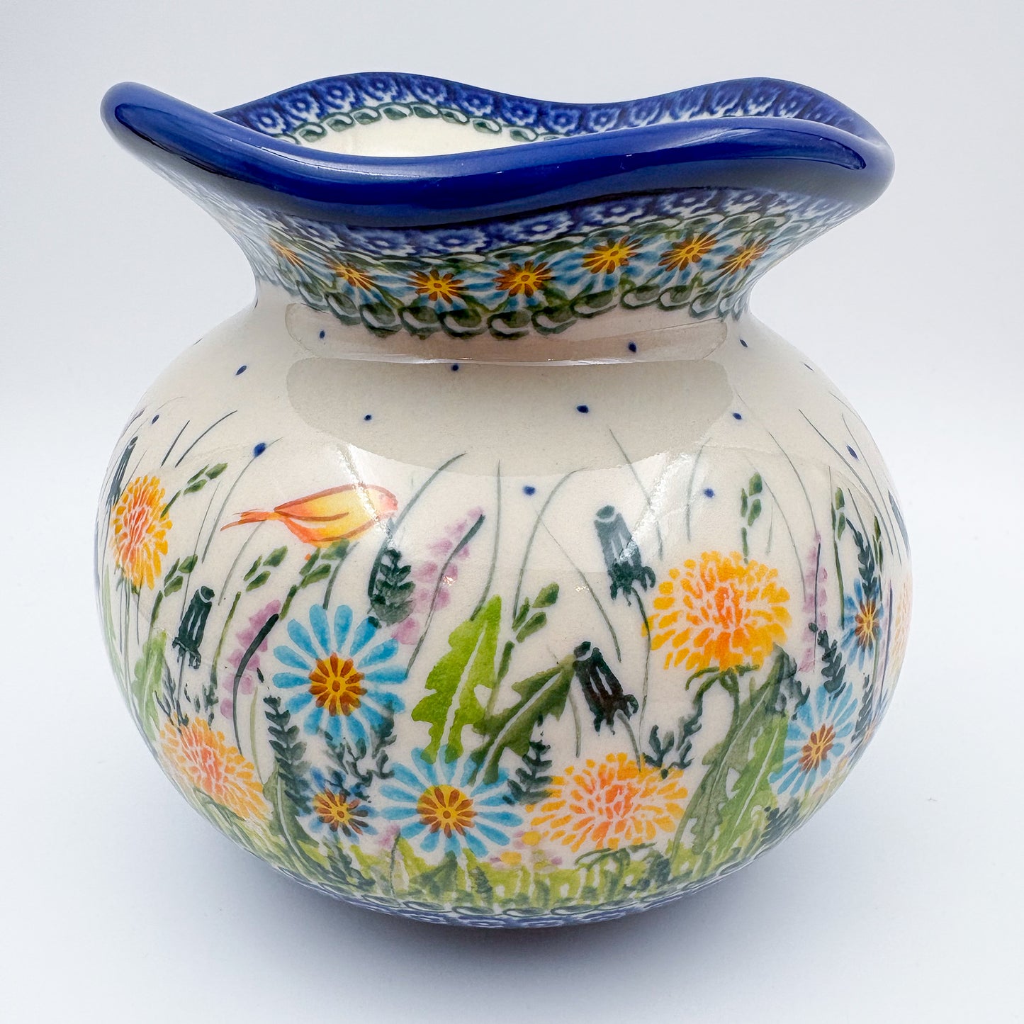 Kula Vase 5.5”.  Handmade Polish pottery.  UNIKAT Wildflower Meadow