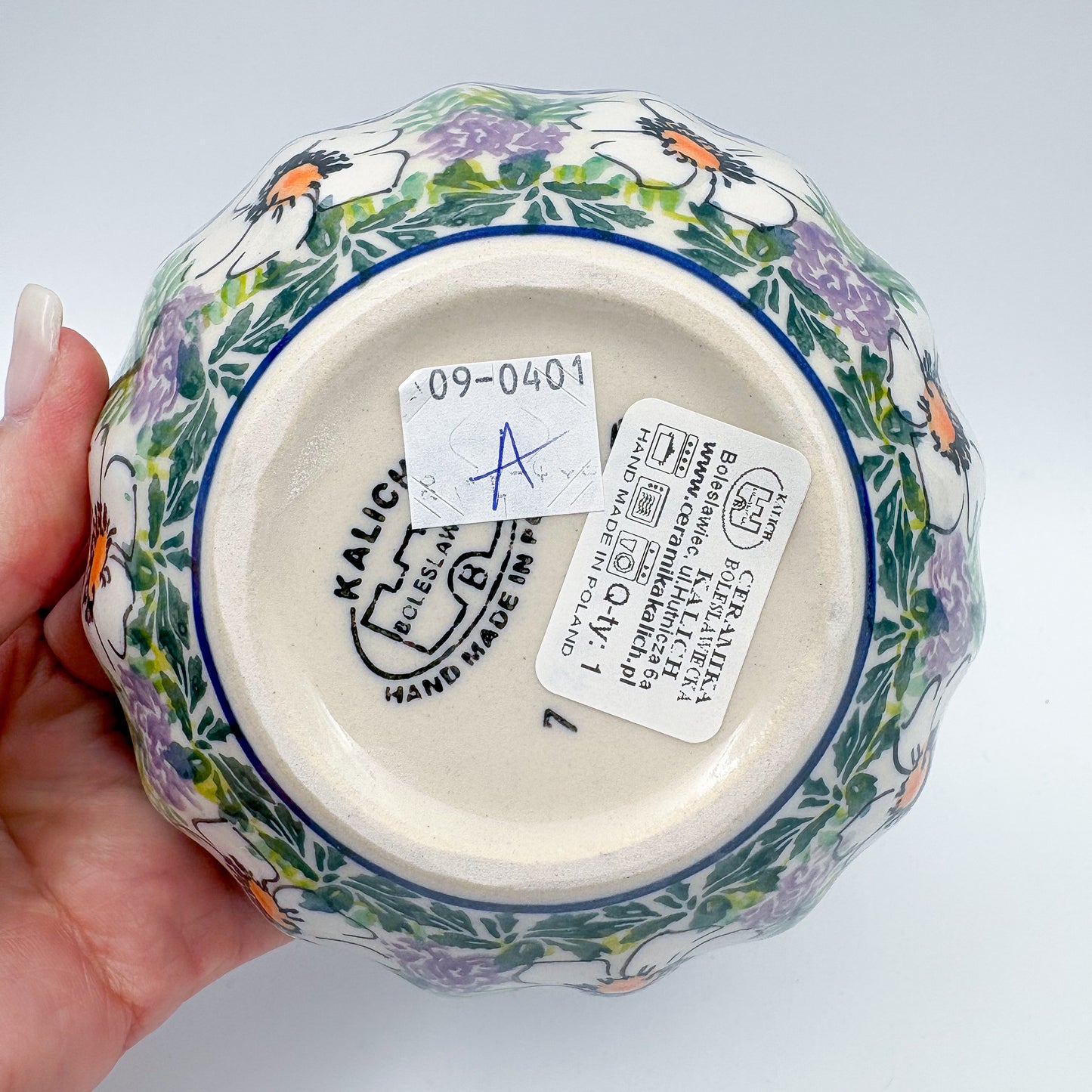 5” Scalloped Bowl.  Hand crafted Polish pottery stoneware:  UNIKAT Primrose