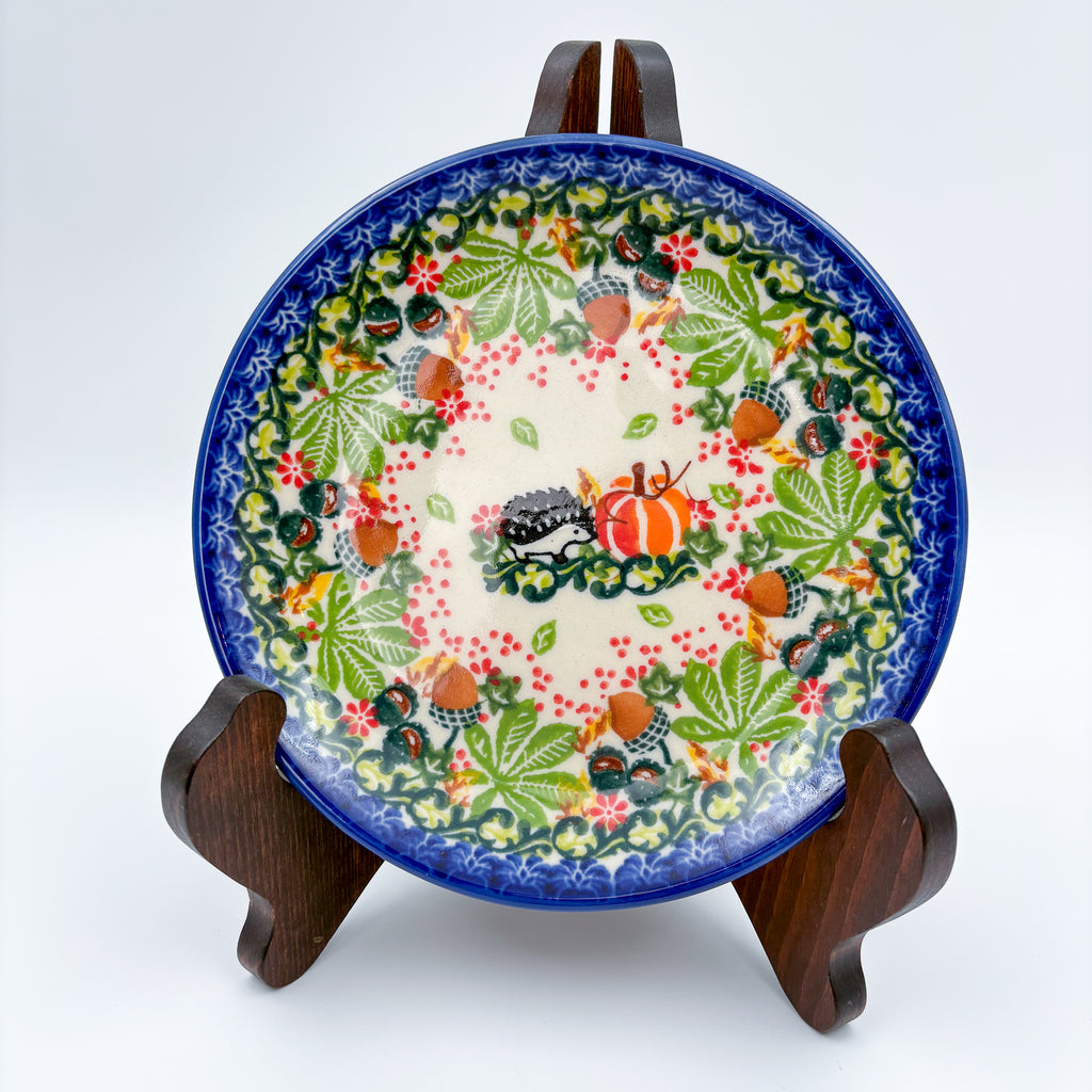 6” Plate.  Hand crafted Polish pottery stoneware: UNIKAT Hedgehogs and Pumpkins