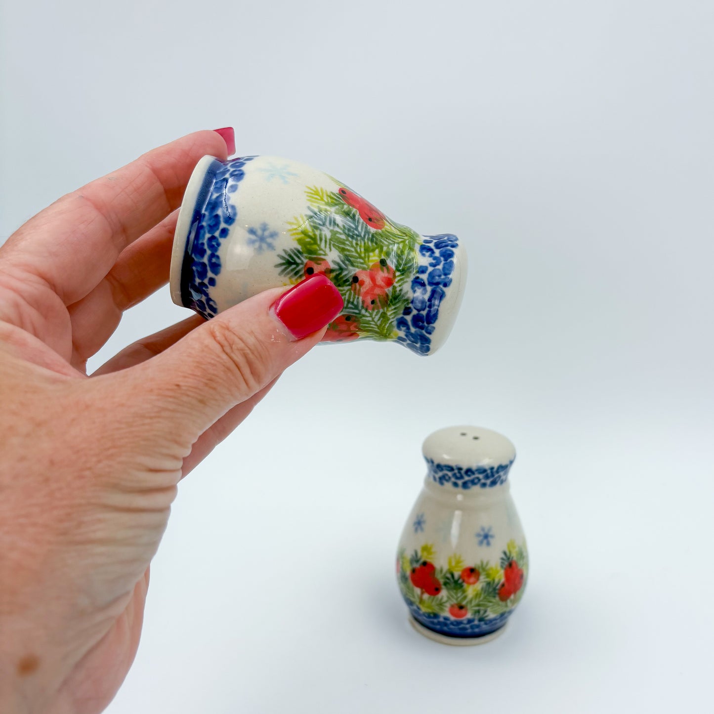 3“ Salt and Pepper Shakers.  Handmade Polish pottery.  UNIKAT Cherry Blossom