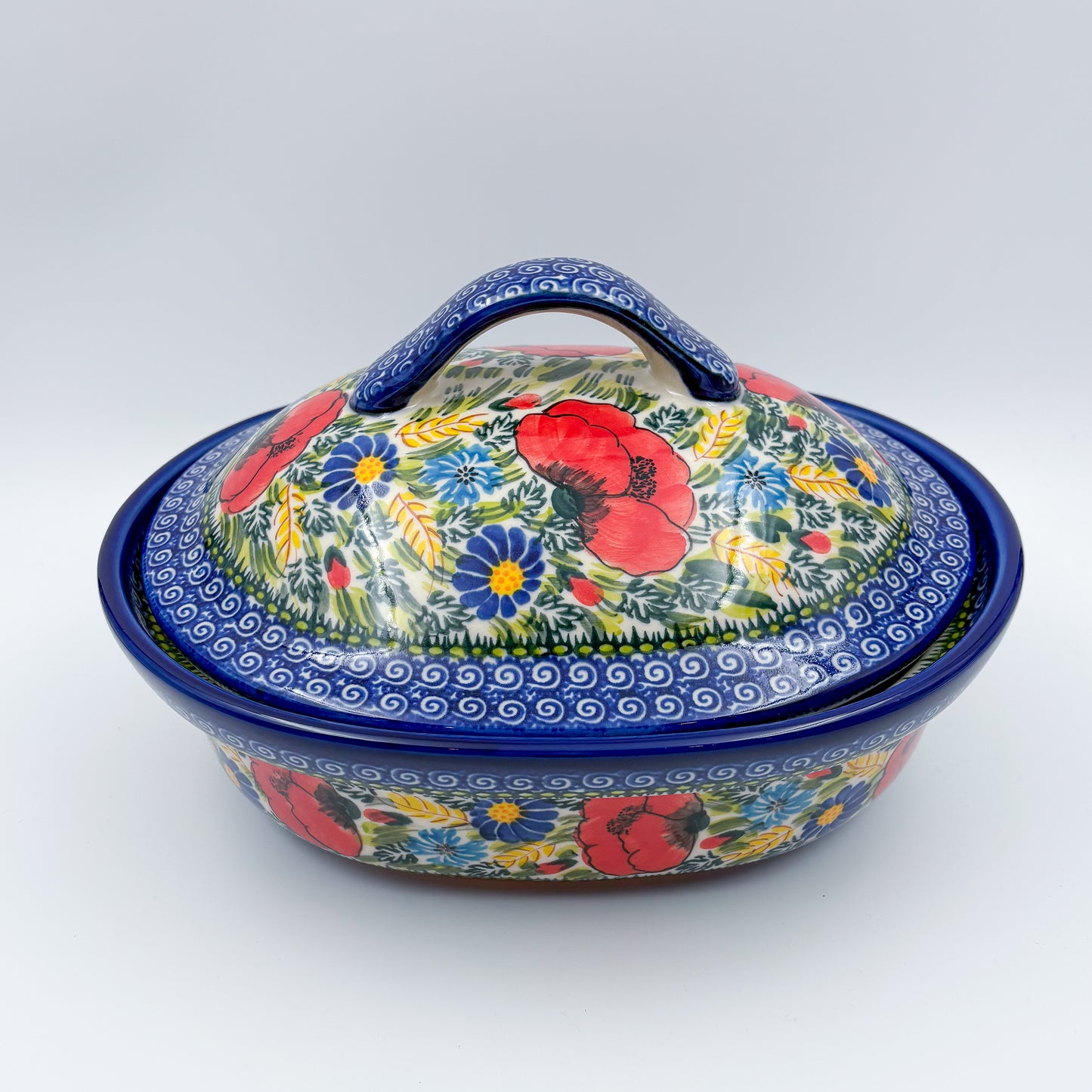 10” Baker Jacek with Lid Handmade in Poland.  UNIKAT Garden Poppy