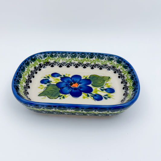 6" Butter Platter: UNIKAT Blue Poppy Garden