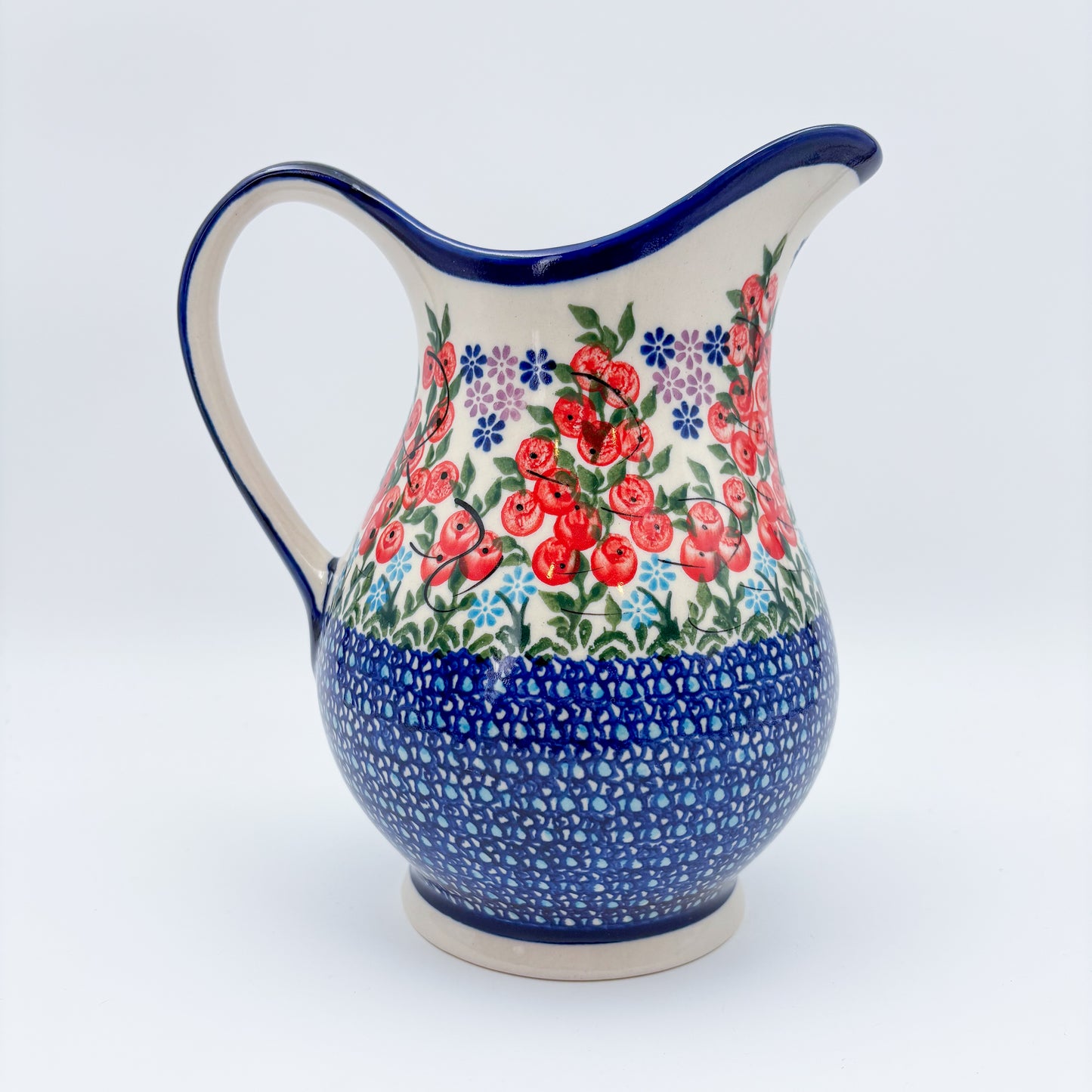 37 oz. Pitcher.  Hand painted Polish pottery stoneware UNIKAT Red Berry