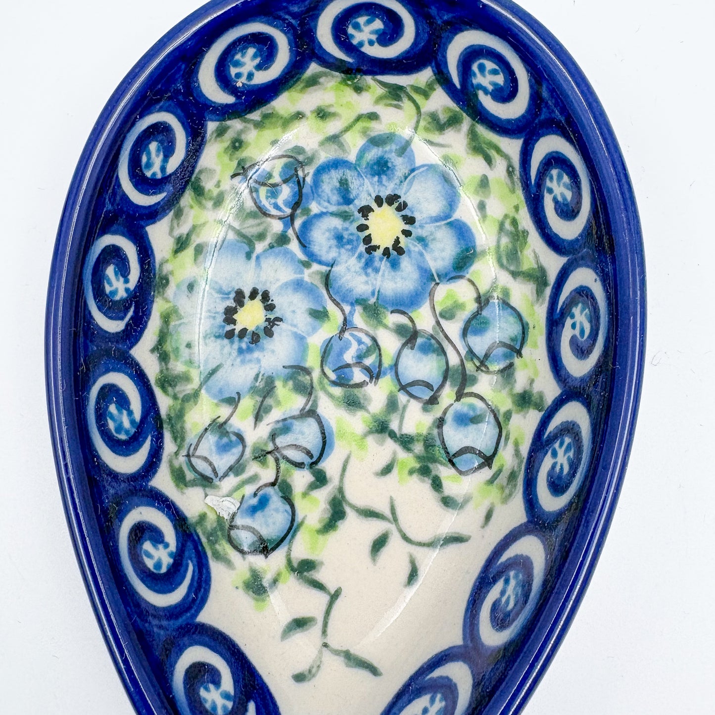 Spoon Rest 5”.  Handmade Polish pottery.  UNIKAT Gorgeous Morning Glory Design