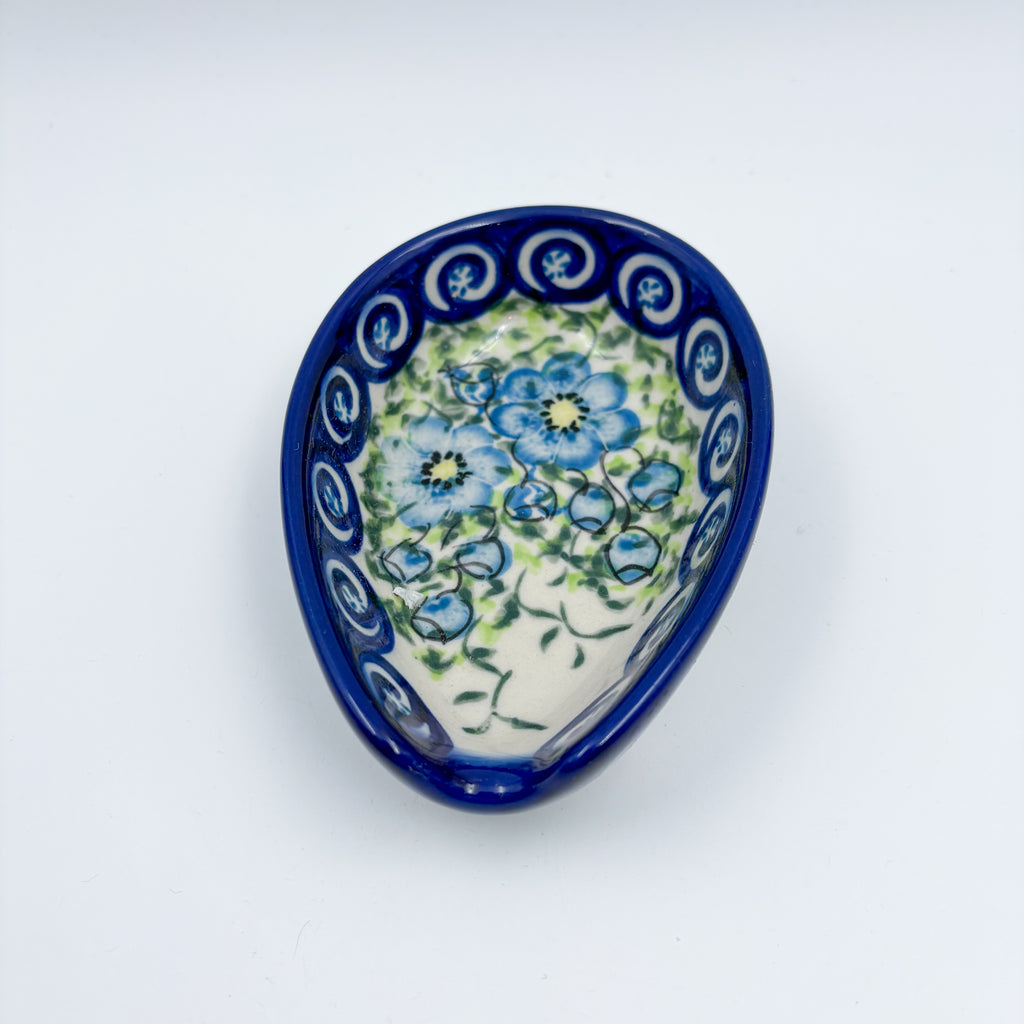 Spoon Rest 5”.  Handmade Polish pottery.  UNIKAT Gorgeous Morning Glory Design