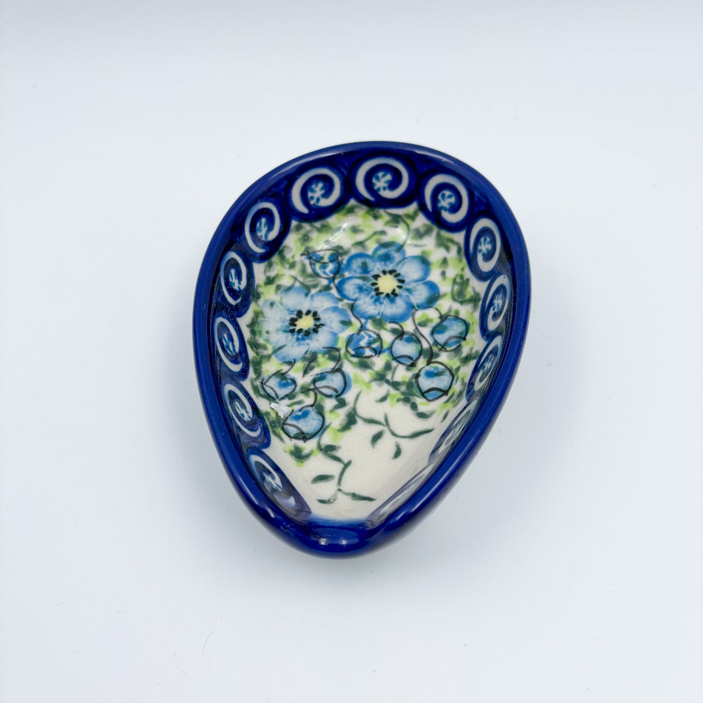 Spoon Rest 5”.  Handmade Polish pottery.  UNIKAT Gorgeous Morning Glory Design