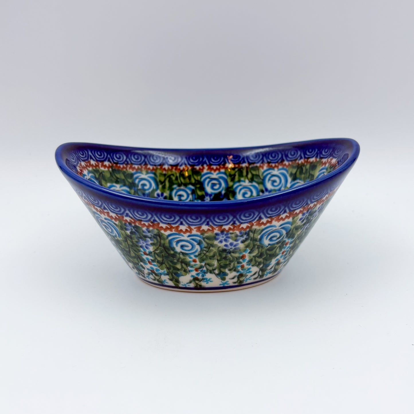 6” Oval Tub Bowl.  Hand crafted Polish pottery stoneware:  UNIKAT Whispering Ferns Design