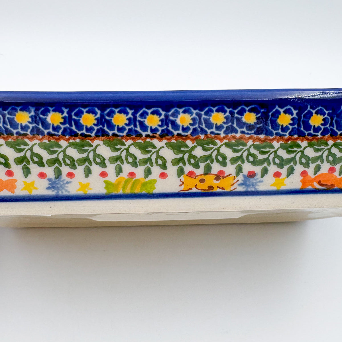 10" Boat Dish .  Hand painted Polish pottery stoneware.  UNIKAT Candyland