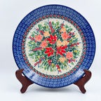 10.5” Plate.  Hand crafted Polish pottery stoneware: UNIKAT Red and Yellow Flowers Design