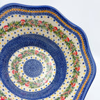 13” Wavy Bowl XL.  Hand crafted Polish pottery stoneware:  UNIKAT Holiday Mushroom Design