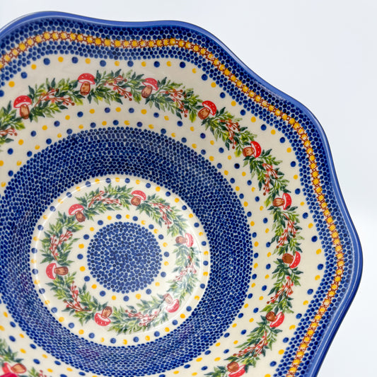 13” Wavy Bow XL.  Hand crafted Polish pottery stoneware:  Mushroom Design