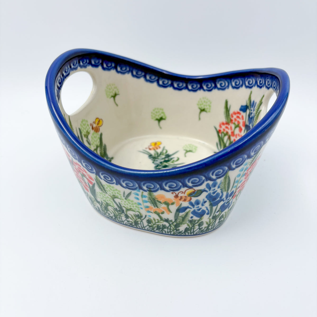 Basket Container Small.  Handmade Polish pottery.  UNIKAT Meadow Design