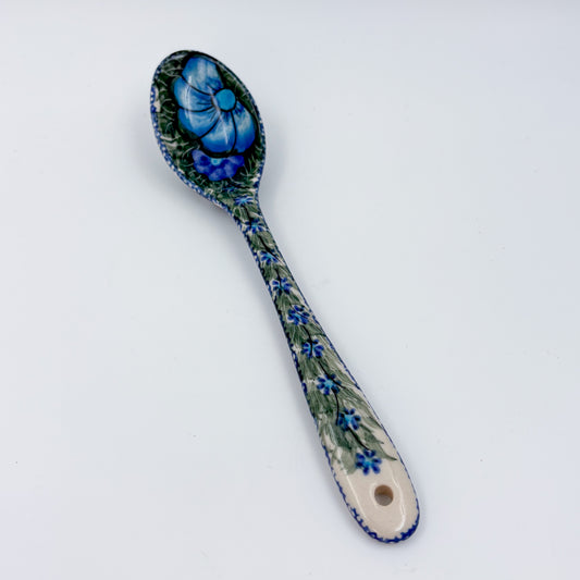 Spoon Lg 8”.  Handmade Polish pottery. UNIKAT Wildflower Blue Design