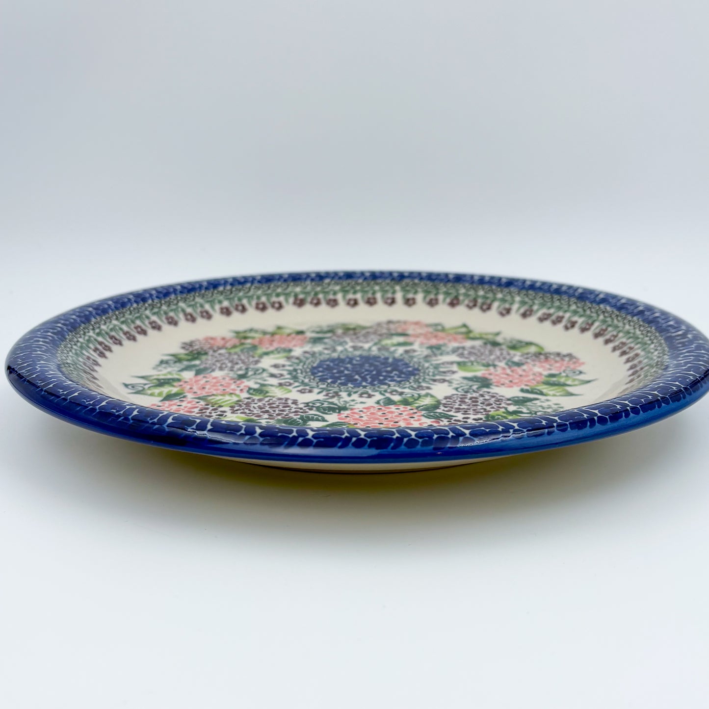 10.35” Plate.  Hand crafted Polish pottery stoneware: UNIKAT Happy Hydrangea