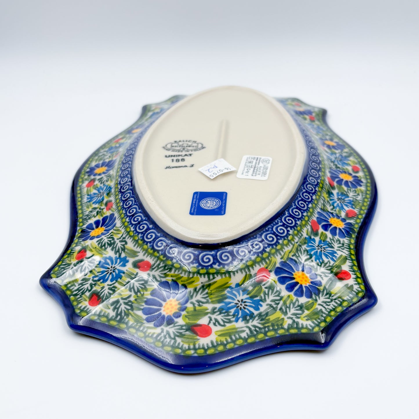 13" Cezar Platter.  Hand crafted Polish pottery stoneware: UNIKAT Poppy Garden Design.