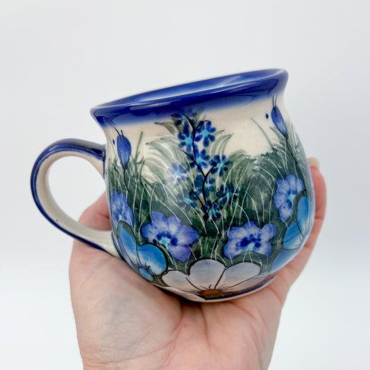 8 oz Bubble Mug. Handcrafted Polish pottery stoneware:  UNIKAT Forget Me Not Pansy