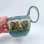 16 oz Bowl/Mug with Loop-Handle.  Hand crafted Polish pottery stoneware: UNIKAT Fall Reeds