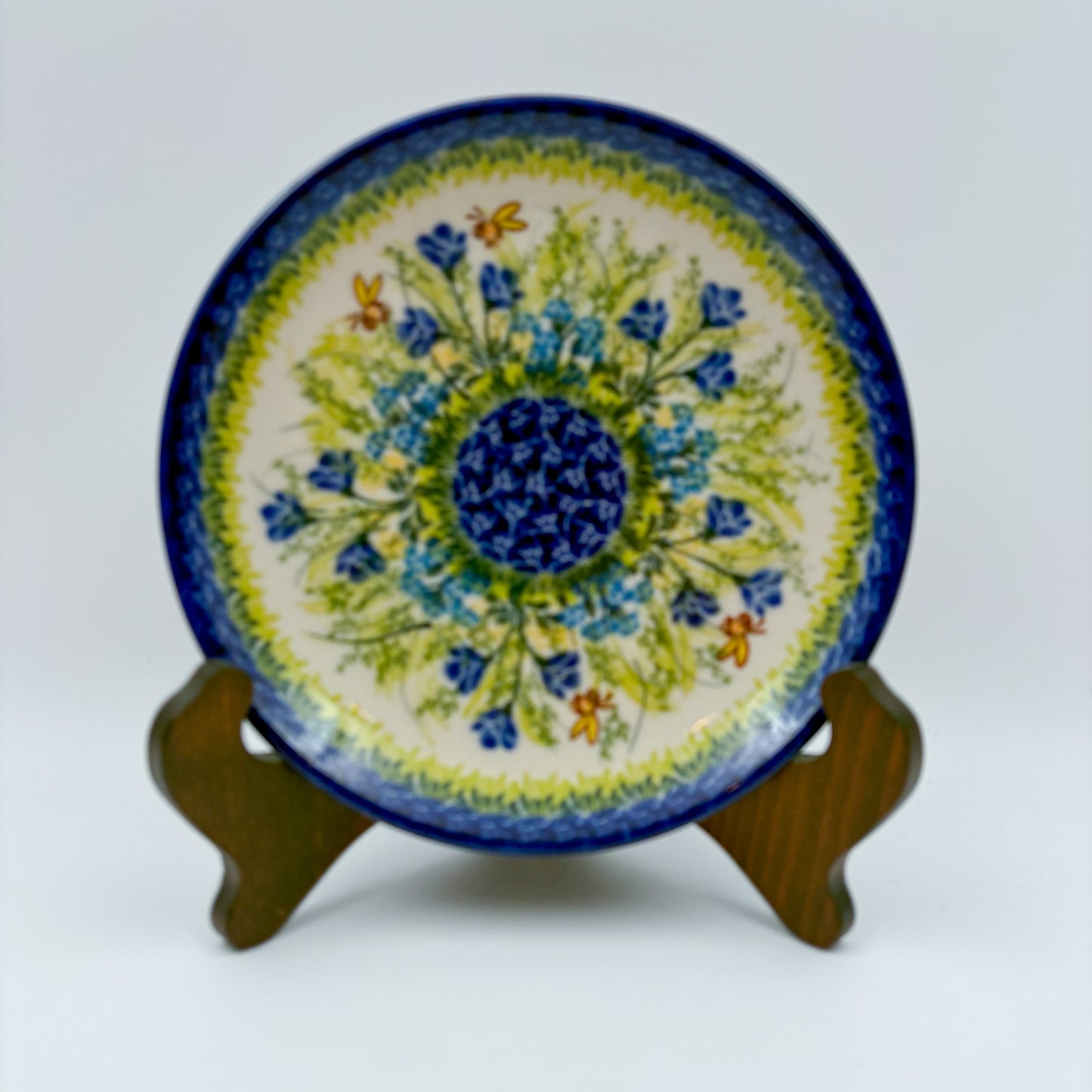 7.5” Plate.  Hand crafted Polish pottery stoneware: UNIKAT Bluebell Meadow