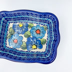 8” Baker Handmade in Poland.  UNIKAT Bold Blue Poppies Design
