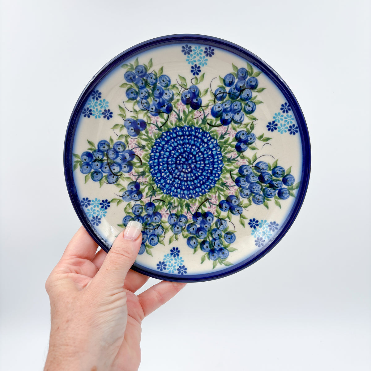 7.5” Plate.  Hand crafted Polish pottery stoneware: UNIKAT Blueberry