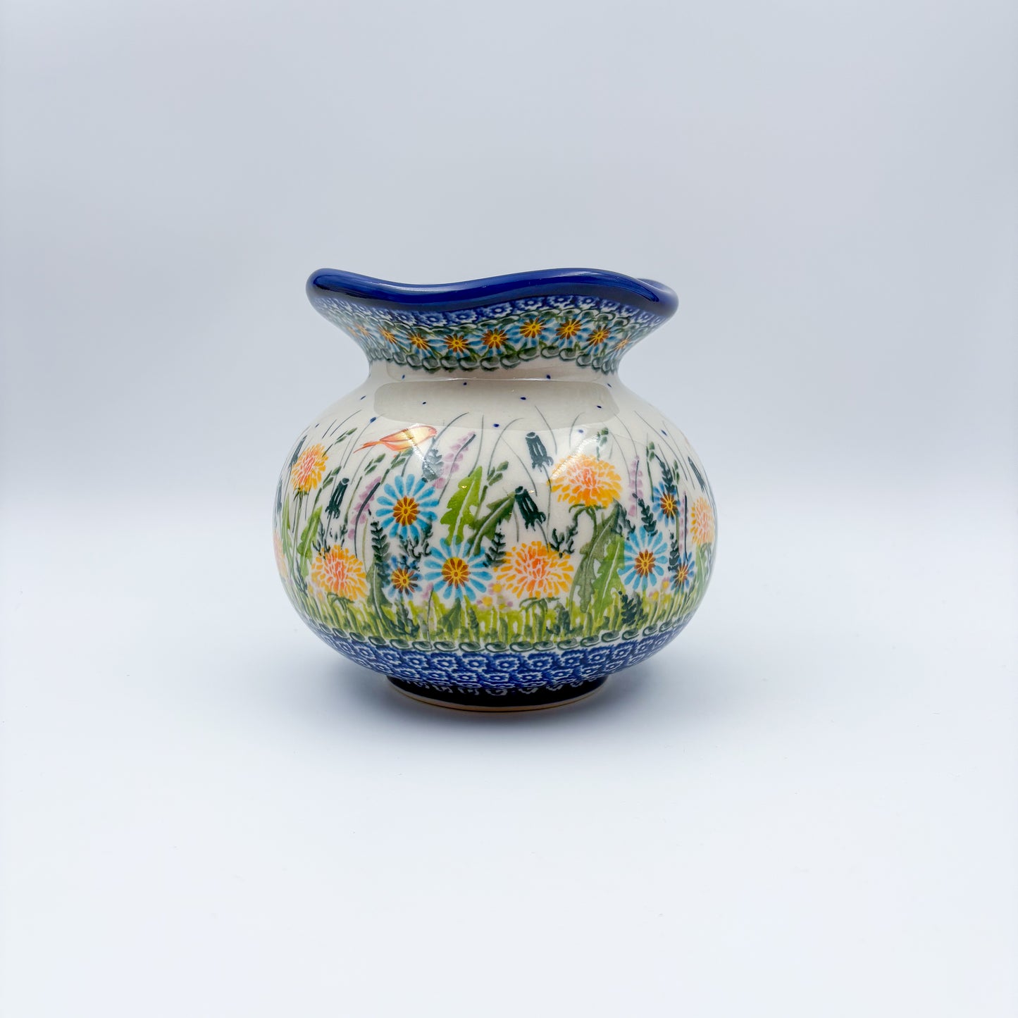 Kula Vase 5.5”.  Handmade Polish pottery.  UNIKAT Wildflower Meadow