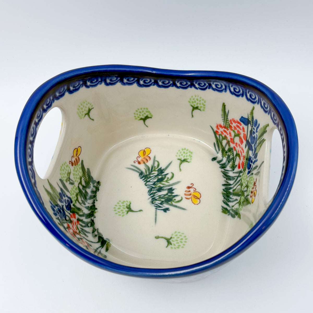 Basket Container Small.  Handmade Polish pottery.  UNIKAT Meadow Design