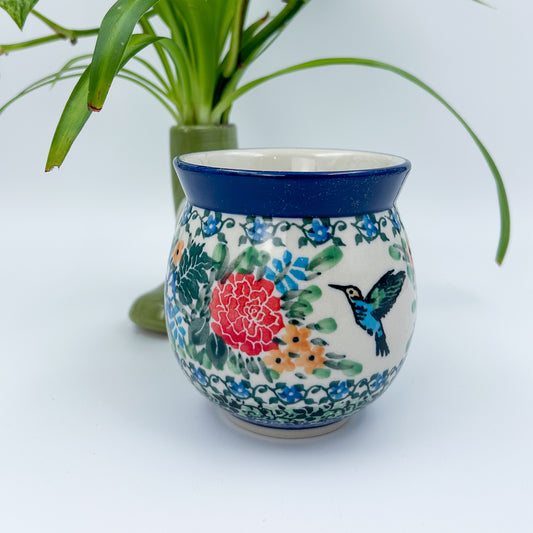 12 oz Bubble Mug. Handcrafted Polish pottery stoneware:  UNIKAT Hummingbird Meadow Design