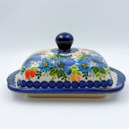 Butter Dish Wide Handcrafted in Poland: UNIKAT Poppy Garden Bloom Design