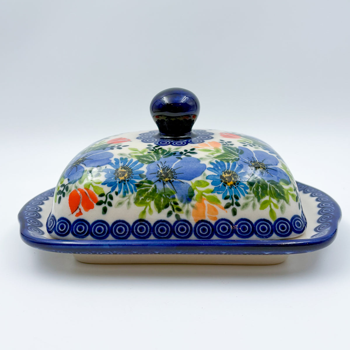 Butter Dish Wide Handcrafted in Poland: UNIKAT Poppy Garden Bloom Design