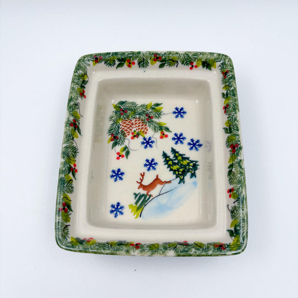 Butter Dish Deep: Hand crafted Polish pottery stoneware: UNIKAT Reindeer Bliss