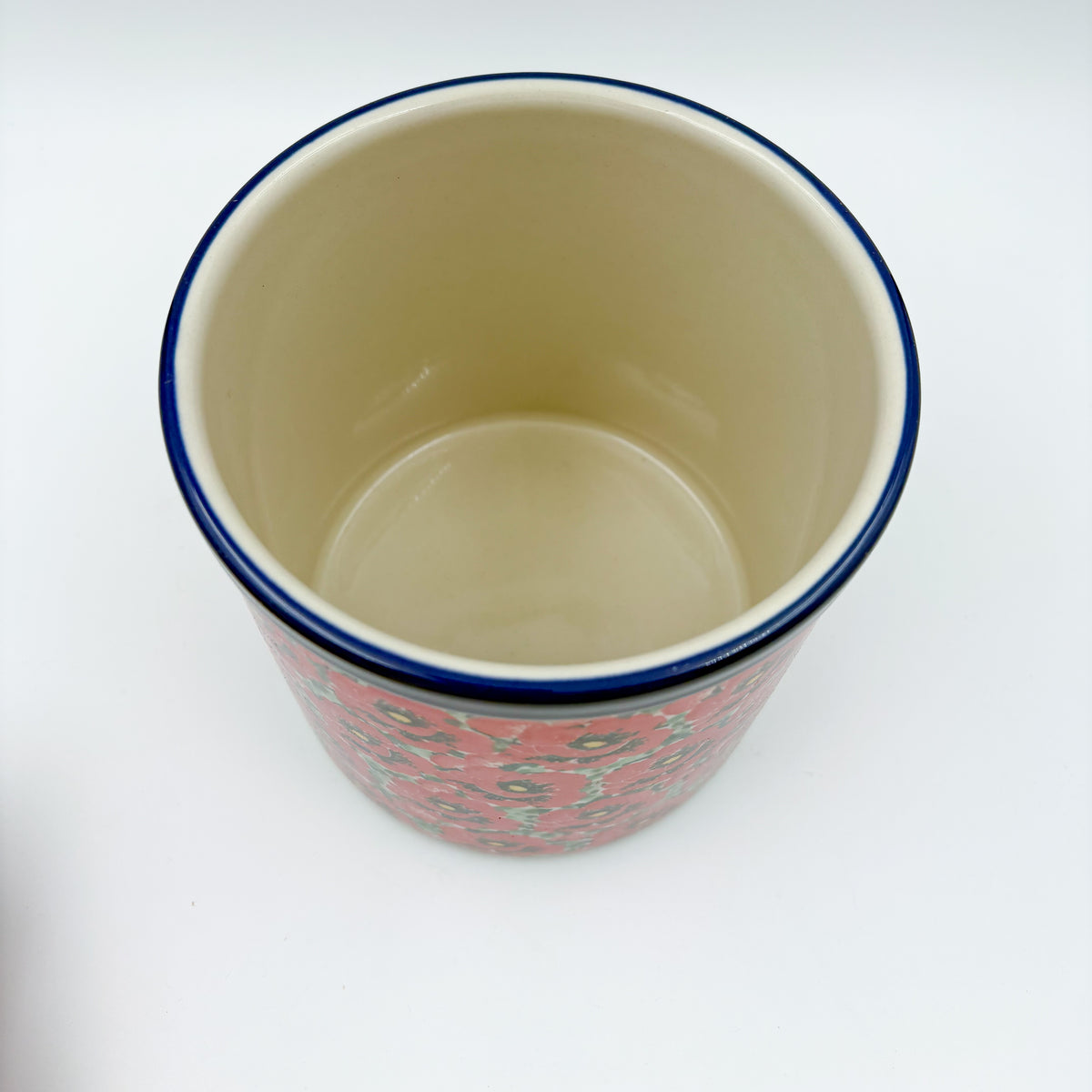Utensil Jar 6”.  Handmade Polish pottery.  UNIKAT Scarlet Poppy