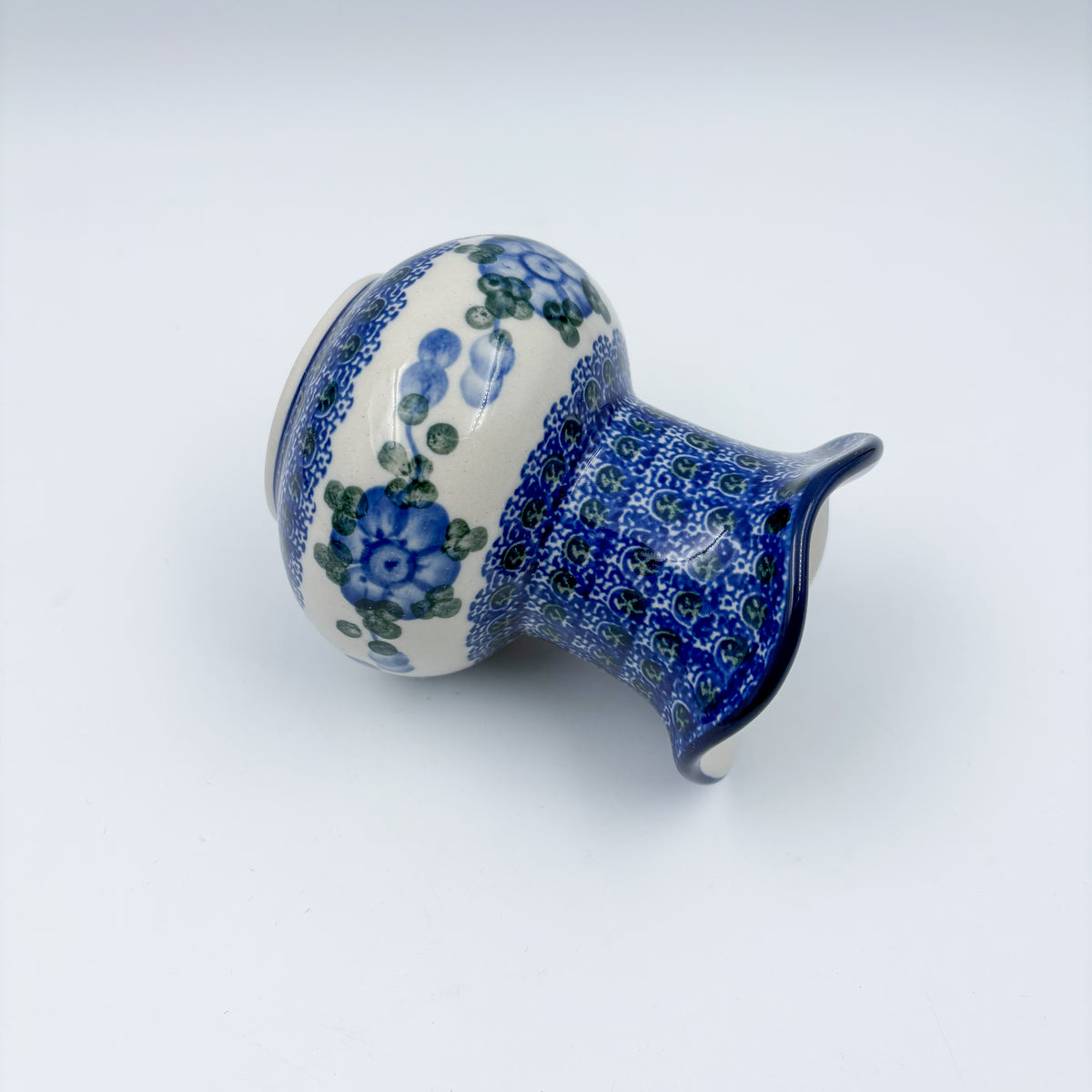 Vase Wavy 4”.  Handmade Polish pottery.  Blue Poppies
