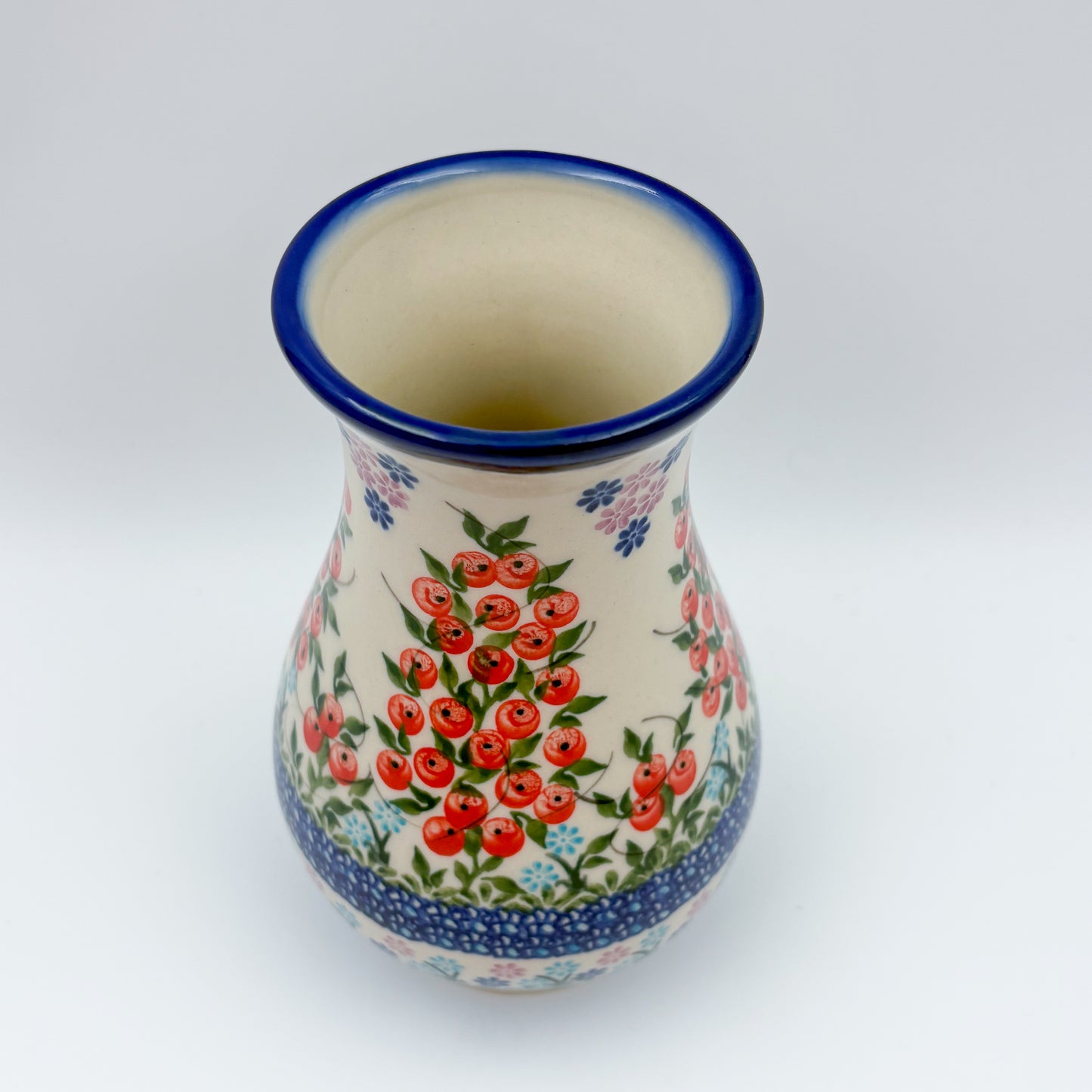 Vase 9”. Handmade Polish pottery.  UNIKAT Red Berry