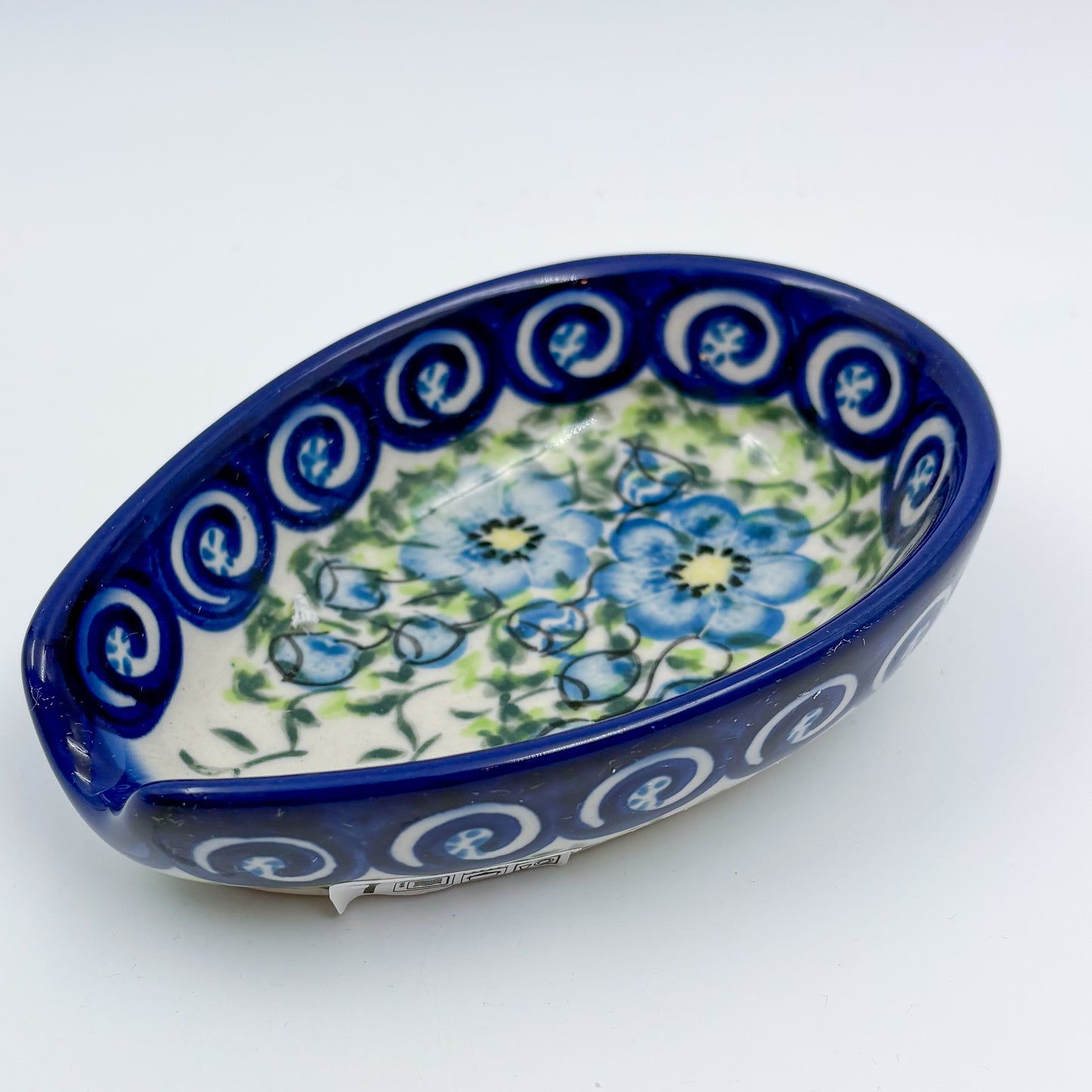 Spoon Rest 5”.  Handmade Polish pottery.  UNIKAT Gorgeous Morning Glory Design