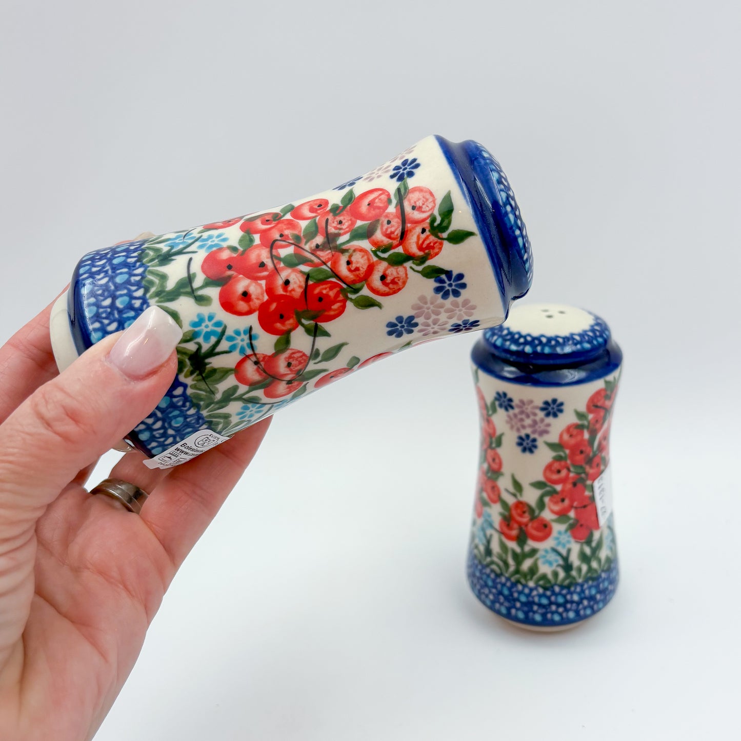 5” Salt and Pepper Shakers.  Handmade Polish pottery.  UNIKAT Red Berry
