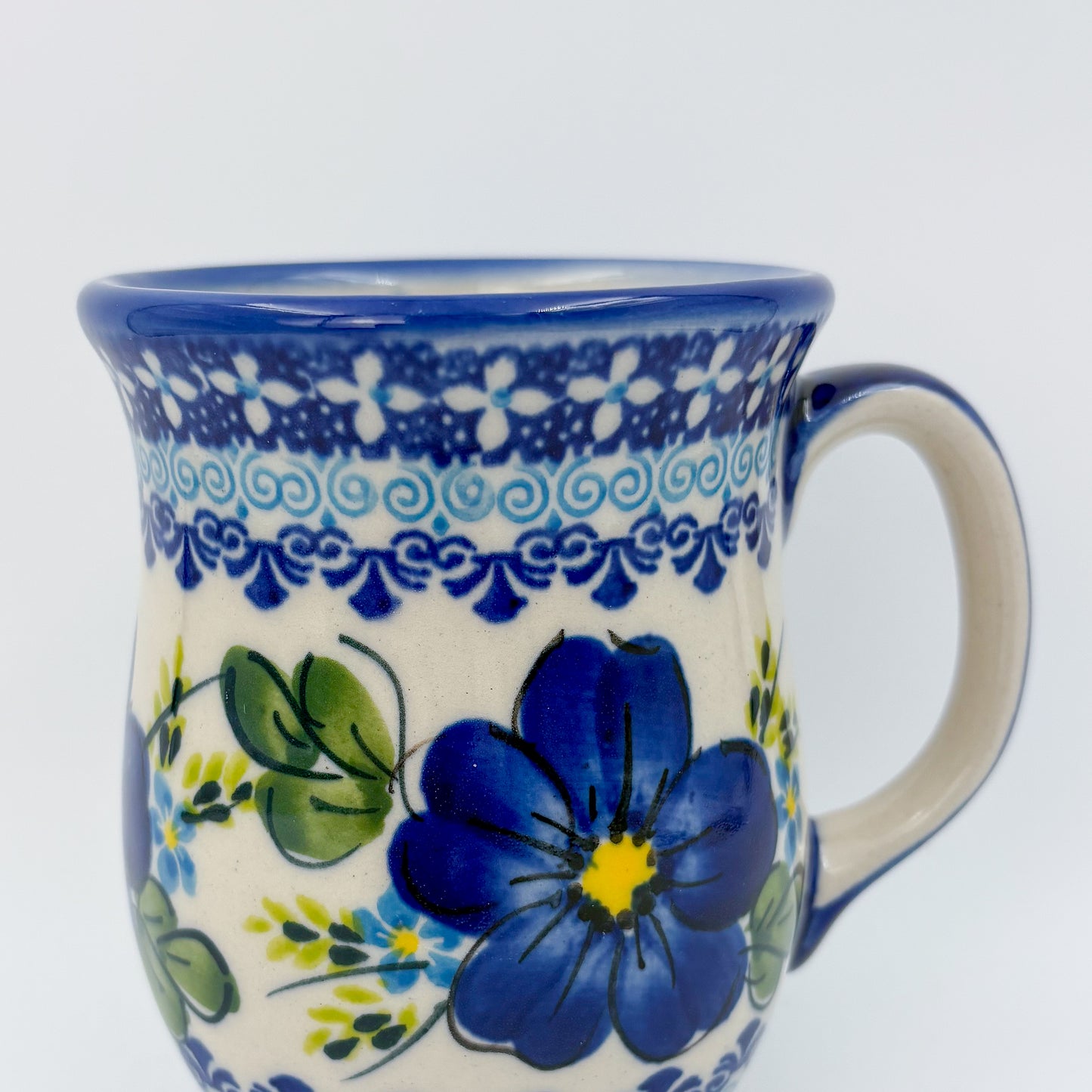 Tulip Mug 10oz. Handcrafted Polish pottery stoneware:  UNIKAT Blue Poppy