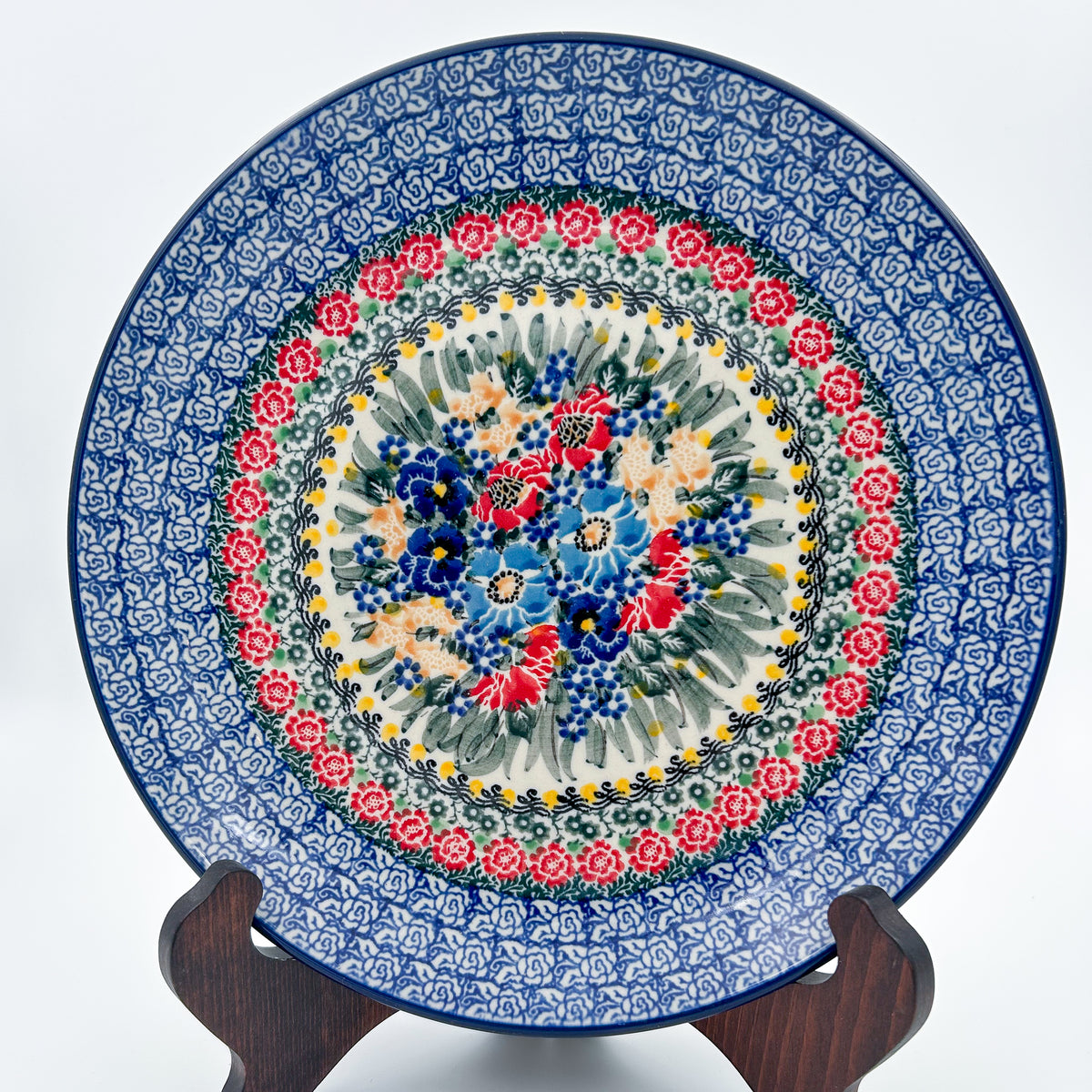 10” Plate.  Hand crafted Polish pottery stoneware: UNIKAT Poppy Dots Design.
