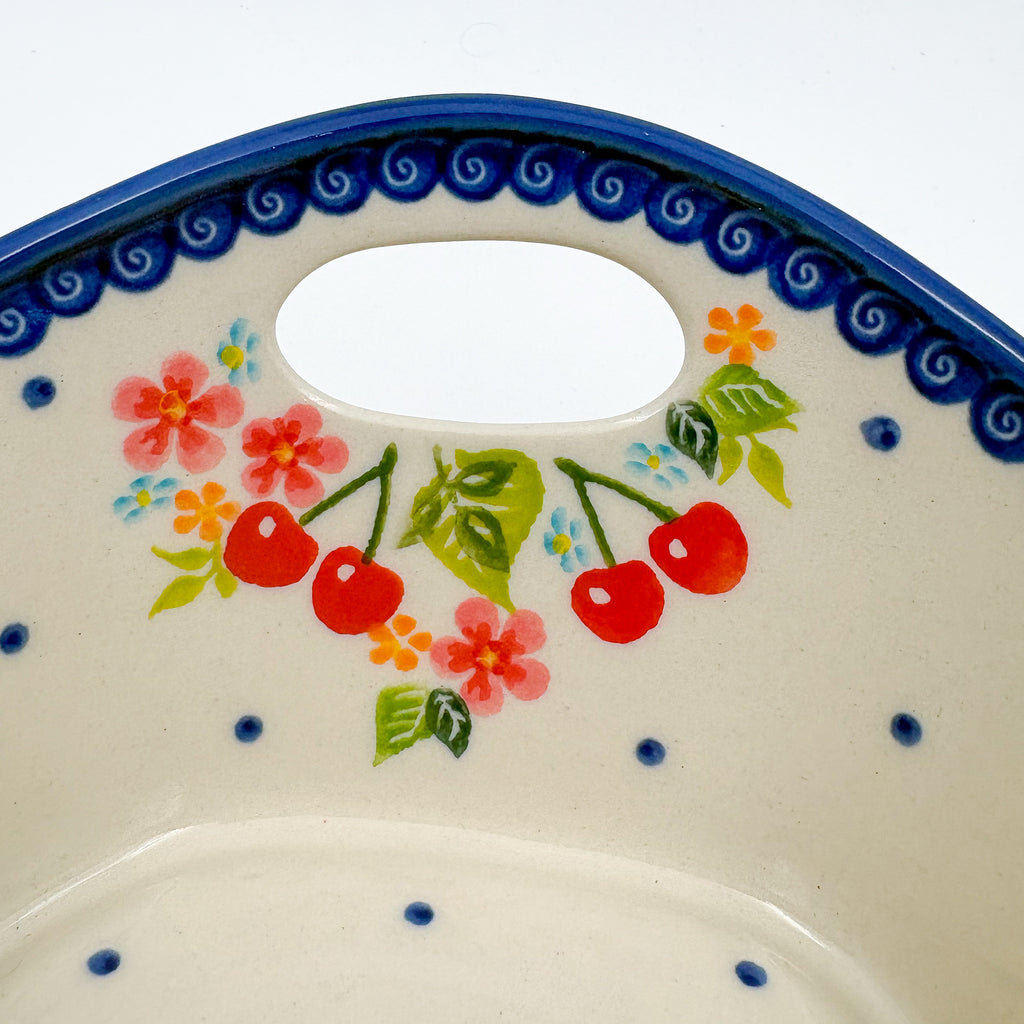 Basket Container Small.  Handmade Polish pottery.  UNIKAT Cherry Blossom Design