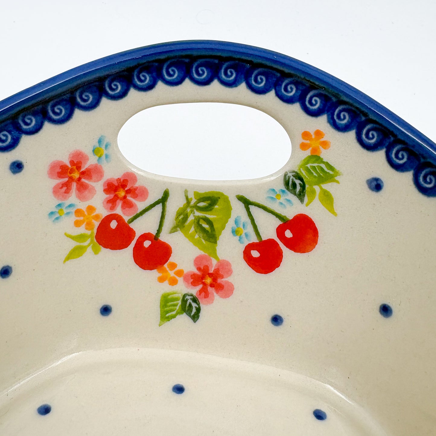 Basket Container Small.  Handmade Polish pottery.  UNIKAT Cherry Blossom Design
