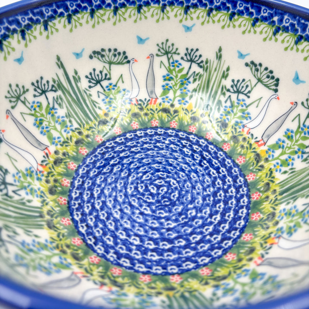 8”  Bowl.  Hand crafted Polish pottery stoneware: UNIKAT Ducks on the Run