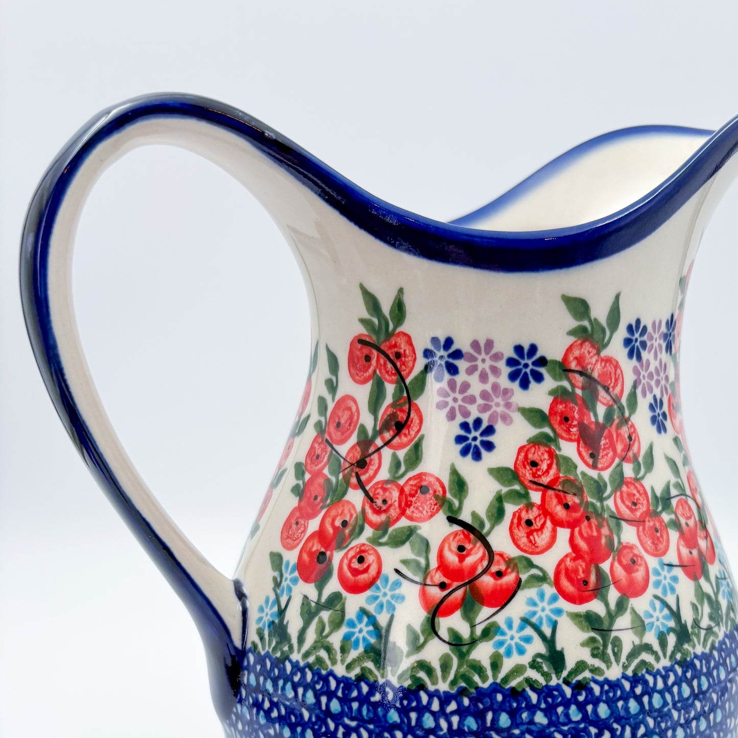 37 oz. Pitcher.  Hand painted Polish pottery stoneware UNIKAT Red Berry
