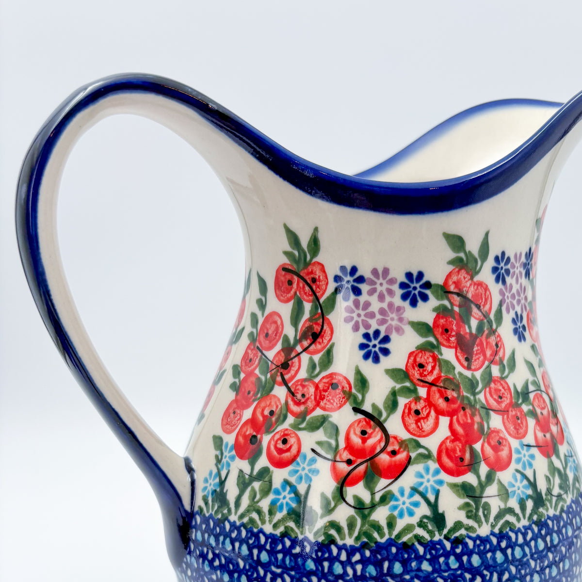 37 oz. Pitcher.  Hand painted Polish pottery stoneware UNIKAT Red Berry