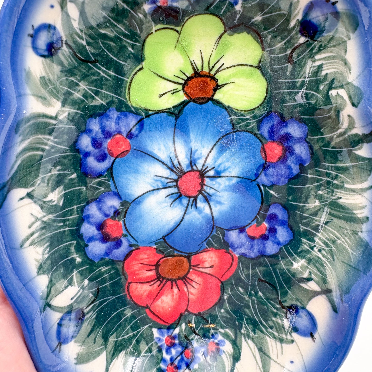 5" Soap Dish.  Handmade Polish pottery.  UIKAT Forget Me Not Design