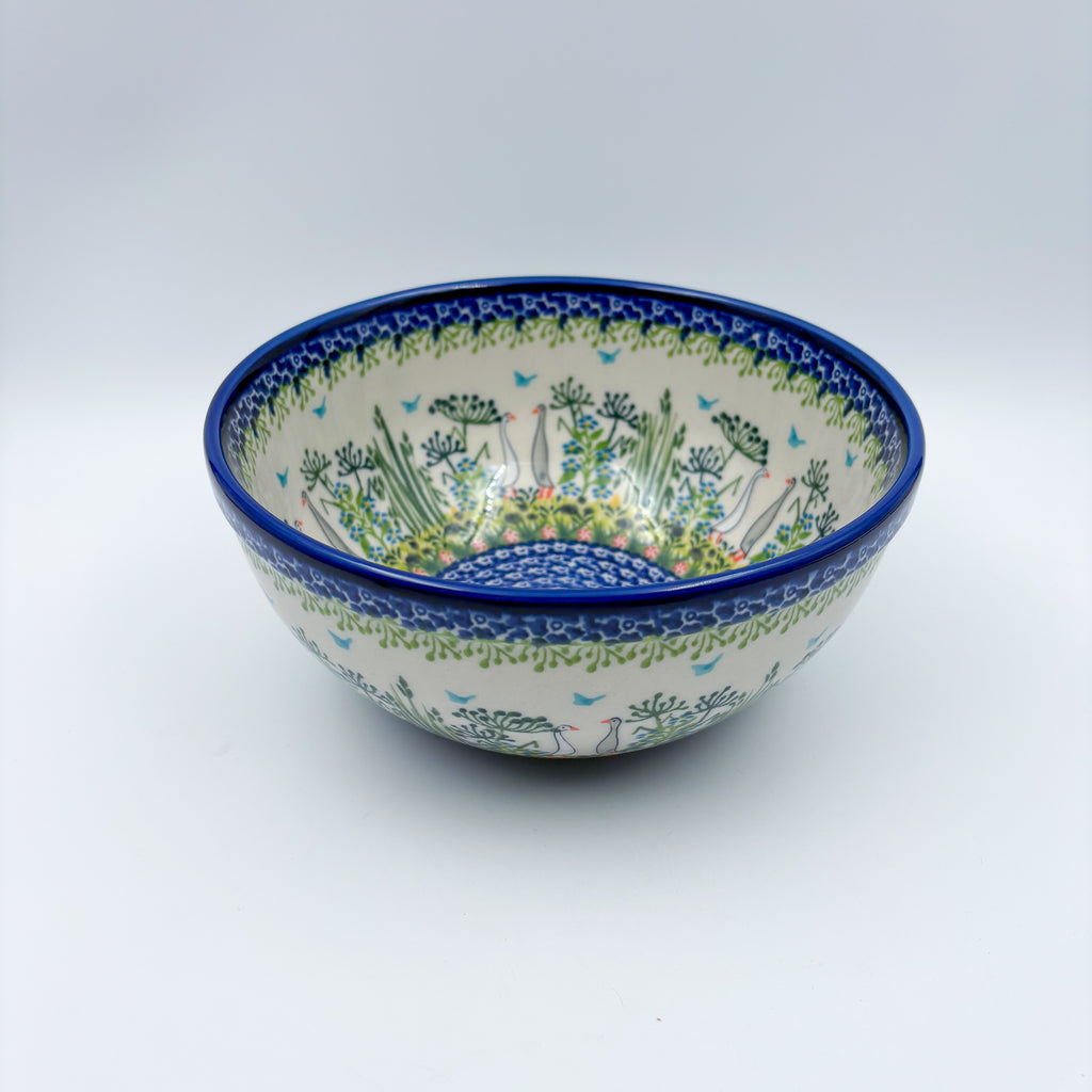 8”  Bowl.  Hand crafted Polish pottery stoneware: UNIKAT Ducks on the Run