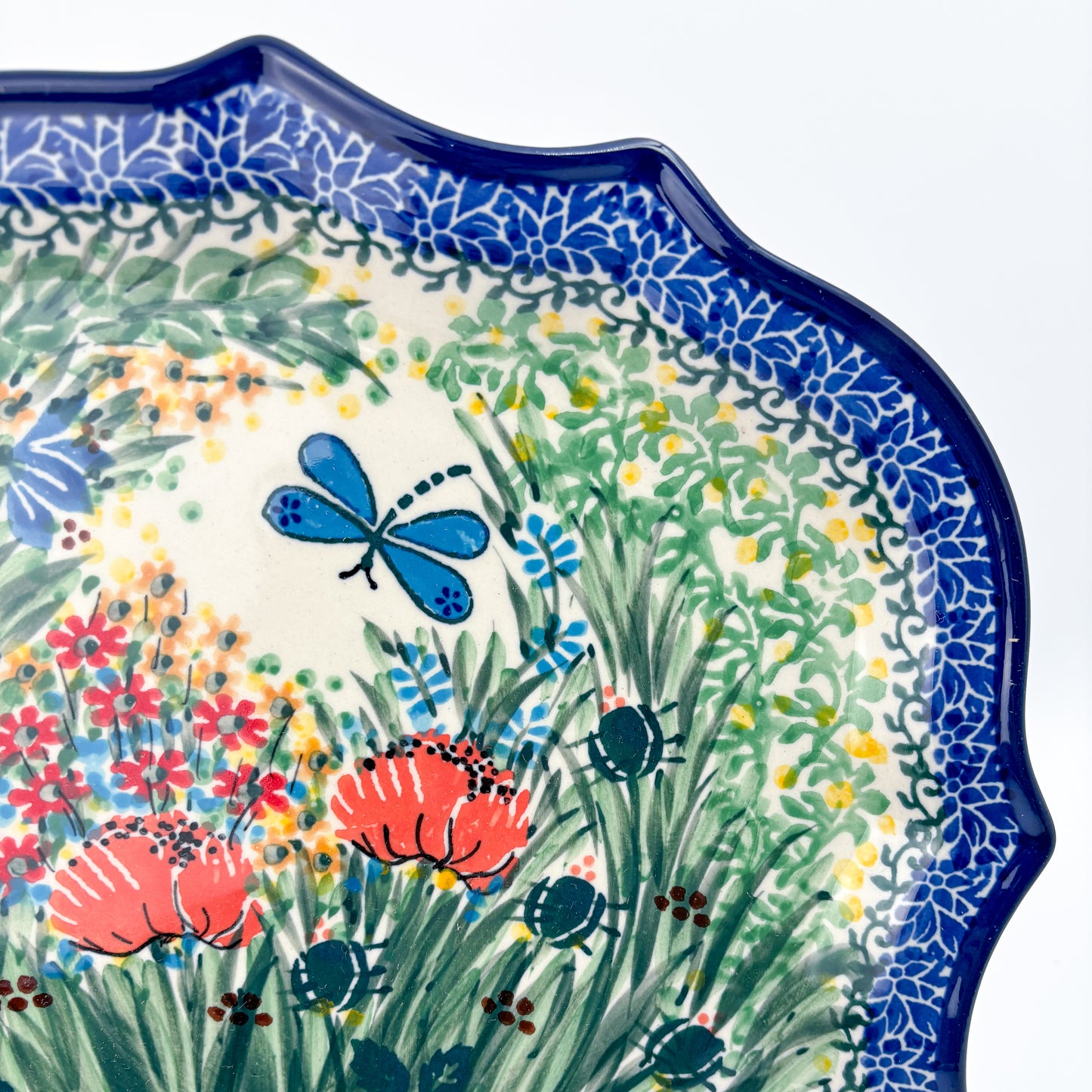 8 Point Platter  Hand crafted Polish pottery stoneware: UNIKAT Dragonfly Bounty Design.