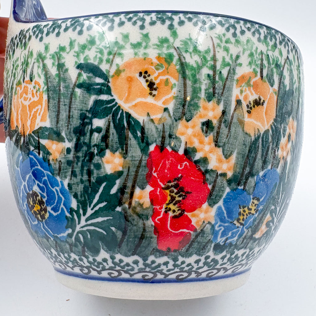 16 oz Bowl/Mug with Loop-Handle.  Hand crafted Polish pottery stoneware: UNIKAT Poppy Bunch Design