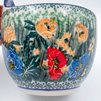 16 oz Bowl/Mug with Loop-Handle.  Hand crafted Polish pottery stoneware: UNIKAT Poppy Bunch Design